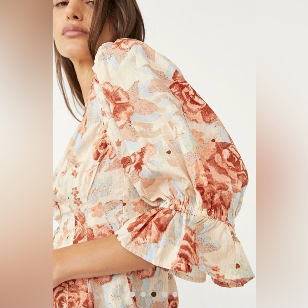 NWT Free People Floral Puff Sleeve top